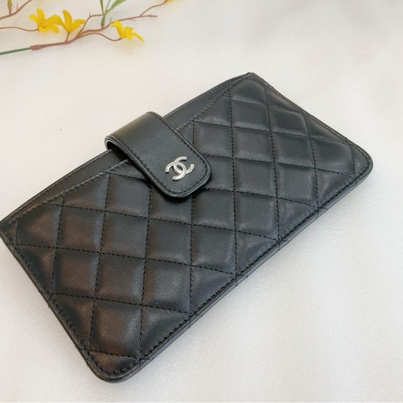 ❤️Beautiful 💎 Authentic Chanel Classic Black Lambskin 2 Set Pouch Long Wallet - Picture 14 of 16